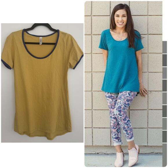 Lularoe Classic Ringer Tee in Mustard/Blue - Picture 1 of 6